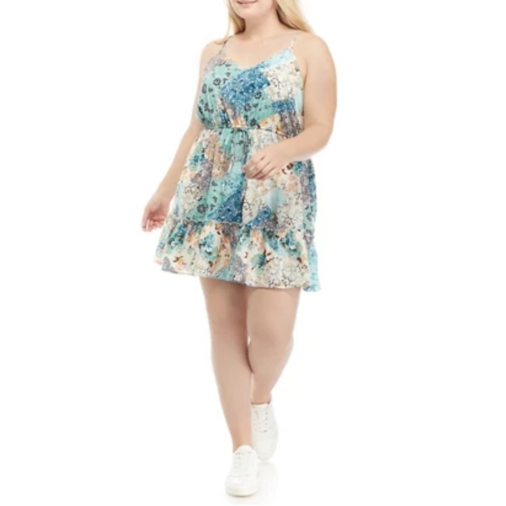 Women's U Wish Spaghetti Strapped Floral V-Neck Dress - Size 2X